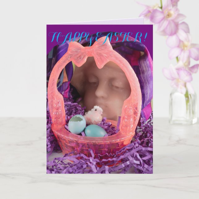 Easter basket child egg & chick New Life  Card (Orchid)