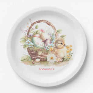 Easter Basket & Duckling Personalised Paper Plate