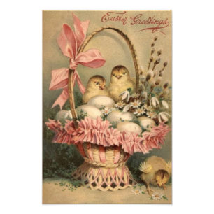 Easter Basket Egg Chick Pink Bow Forget Me Not Photo Print