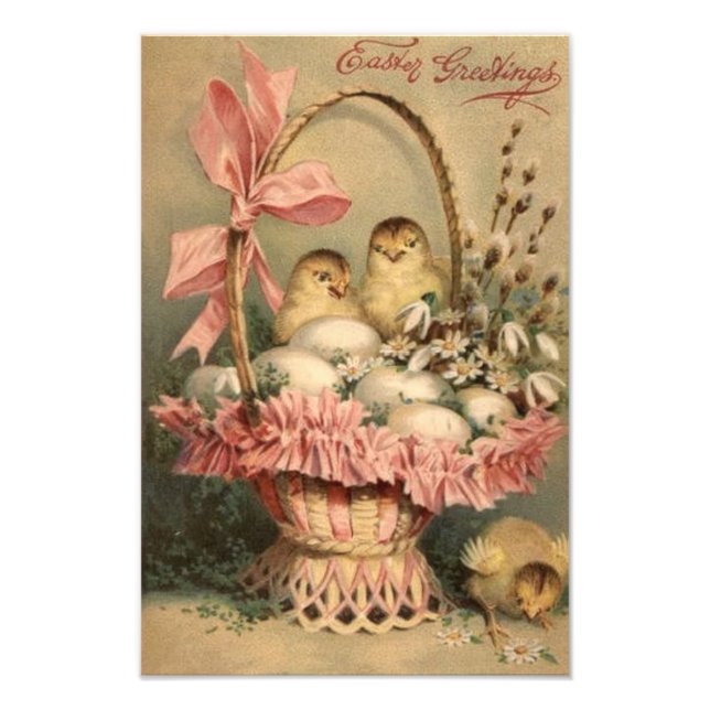 Easter Basket Egg Chick Pink Bow Forget Me Not Photo Print (Front)