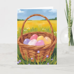 Easter Basket Egg Hunt Pastel Watercolor Holiday Card