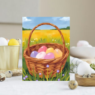 Easter Basket Egg Hunt Pastel Watercolor Holiday Postcard