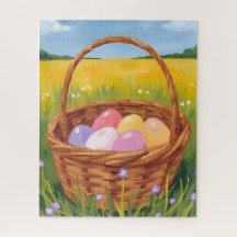 Easter Basket Egg Hunt Pastel Watercolor