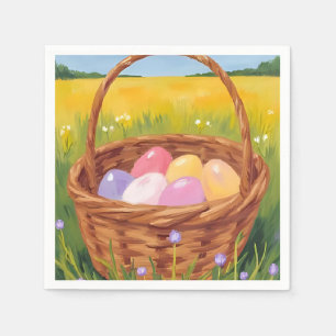 Easter Basket Egg Hunt Pastel Watercolor Napkin