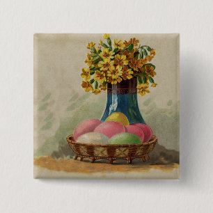 Easter Basket Eggs Flowers Antique 15 Cm Square Badge