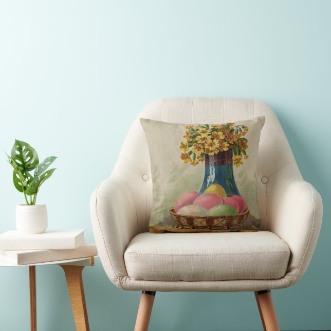 Easter Basket Eggs Flowers Antique Cushion (Chair)