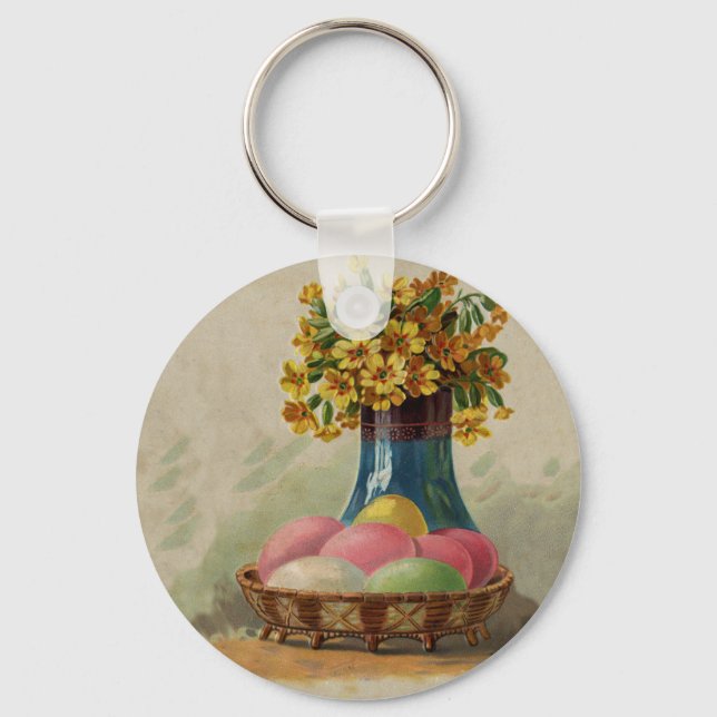 Easter Basket Eggs Flowers Antique Key Ring (Front)
