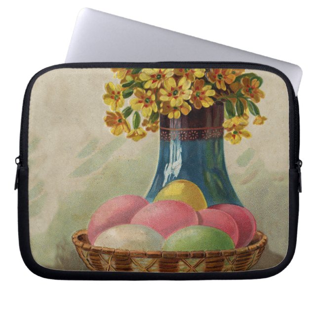 Easter Basket Eggs Flowers Antique Laptop Sleeve (Front)
