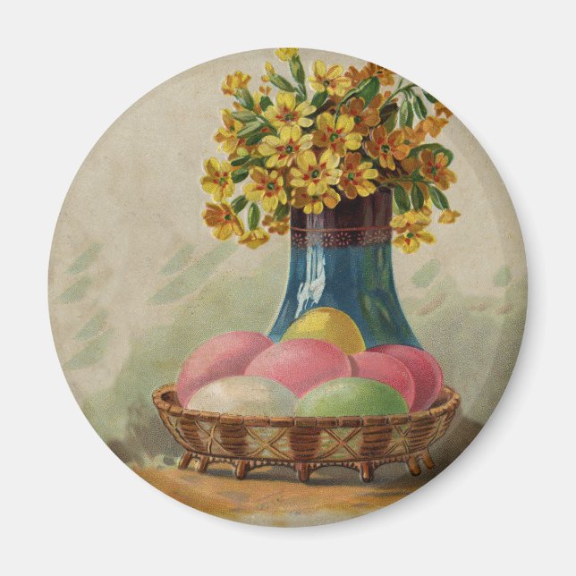 Easter Basket Eggs Flowers Antique Magnet (Front)
