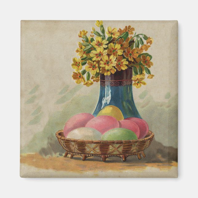 Easter Basket Eggs Flowers Antique Magnet (Front)