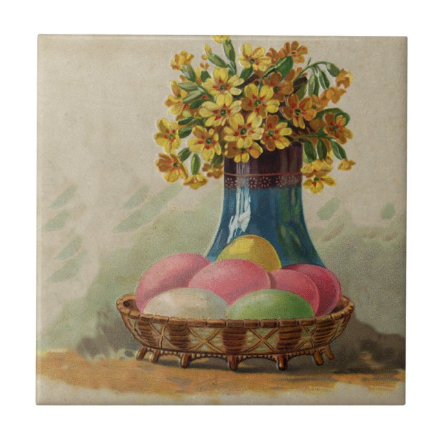 Easter Basket Eggs Flowers Antique Tile (Front)