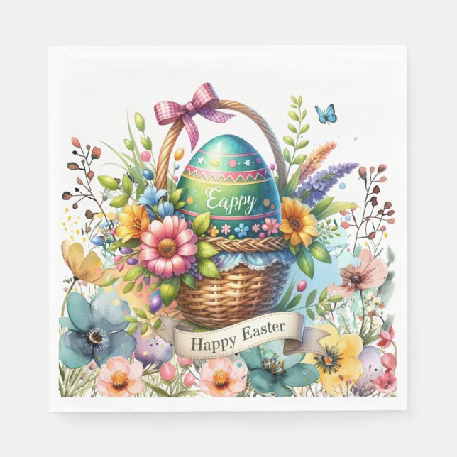 Easter Basket Eggs & Spring Flowers Napkin (Front)