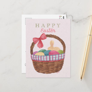 Easter Basket Greeting Card- Golden Bunny and Eggs Postcard