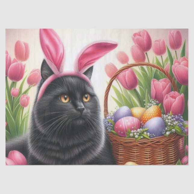 Easter Basket Painted Eggs Black Cat  Tissue Paper (Front)