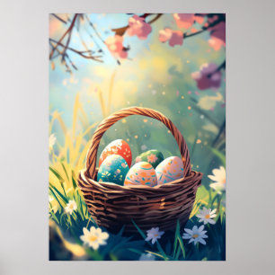 Easter Basket Spring Eggs Poster