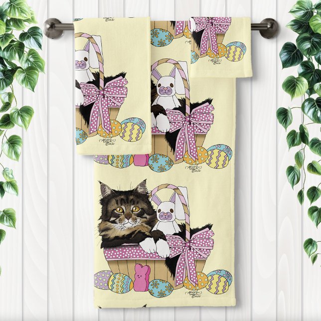 Easter Basket Tabby Kitten Bath Towel Set (Creator Uploaded)