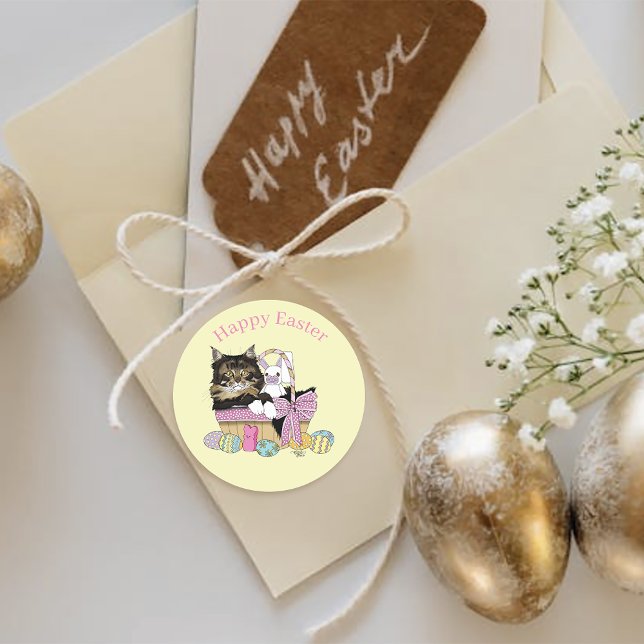 Easter Basket Tabby Kitten  Classic Round Sticker (Creator Uploaded)