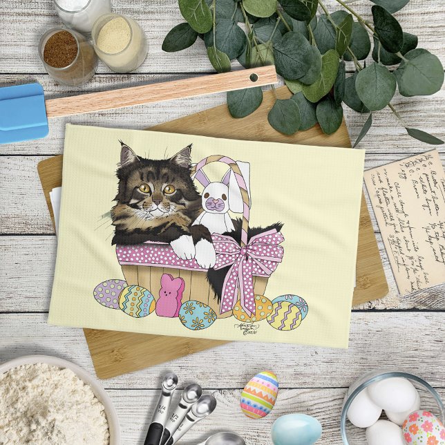Easter Basket Tabby Kitten Tea Towel (Creator Uploaded)