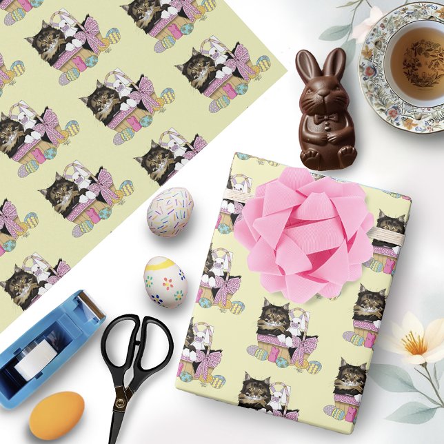 Easter Basket Tabby Kitten Wrapping Paper (Creator Uploaded)