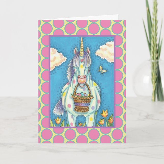 EASTER BASKET UNICORN, FANTASY GREETING CARD Verse (Front)