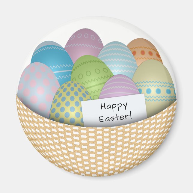 Easter Basket with Coloured Eggs Magnet (Front)