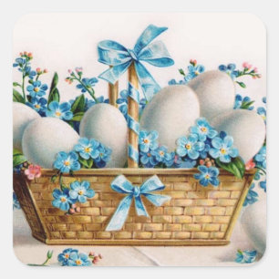 Easter Basket with Forget-Me-Nots Square Sticker
