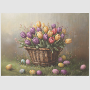 Easter Basket with Tulips and Eggs Decoupage Tissue Paper