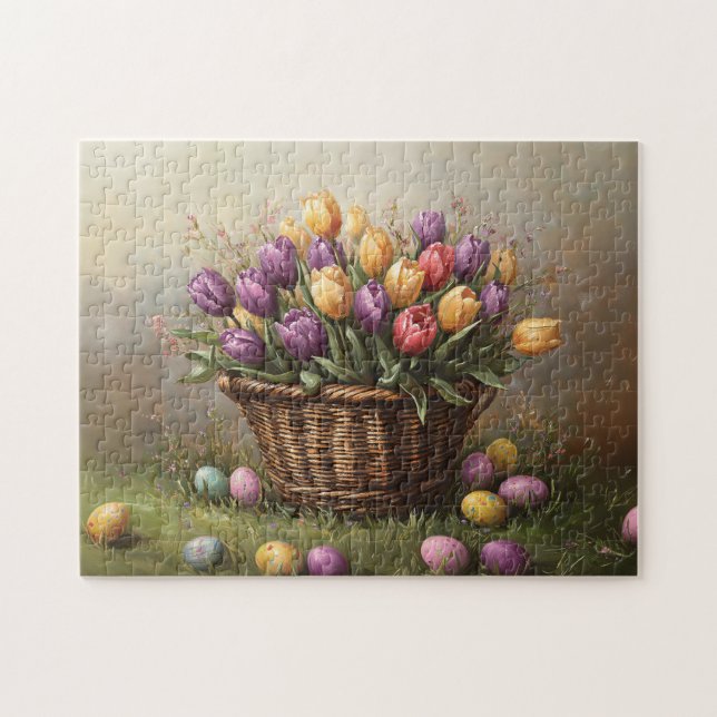 Easter Basket with Tulips and Eggs Jigsaw Puzzle (Horizontal)