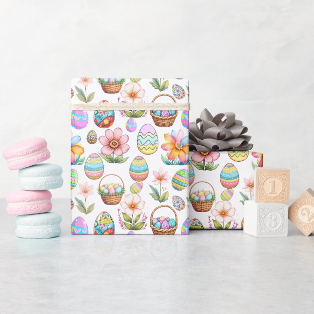 Easter Baskets and Eggs Pattern Wrapping Paper (Baby Shower)