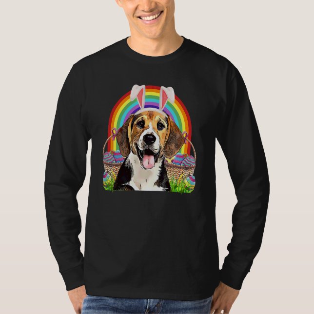 Easter Beagle Dog  Bunny Egg Hunt Rainbow T-Shirt (Front)