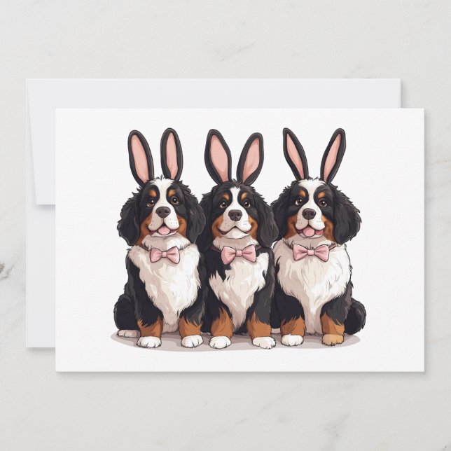 Easter Bernese Mountain Dogs Holiday Card (Front)