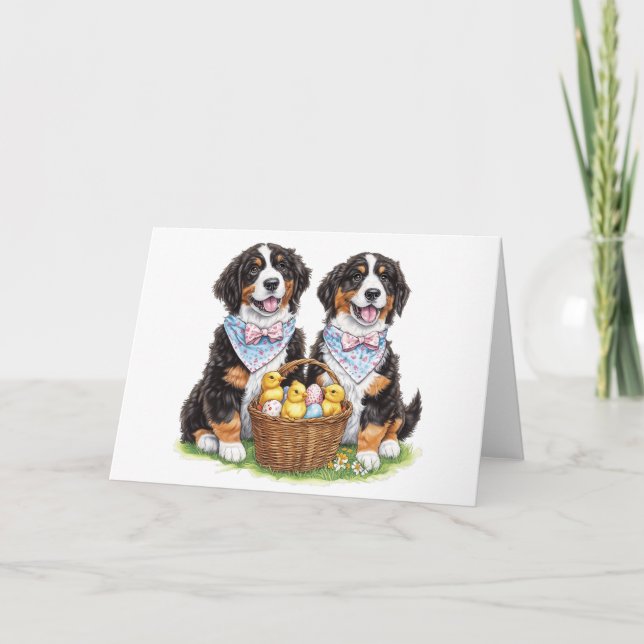 Easter Bernese Mountain Dogs Holiday Card (Front)