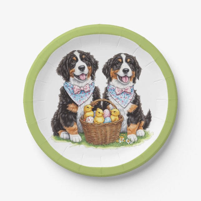 Easter Bernese Mountain Dogs Paper Plate (Front)