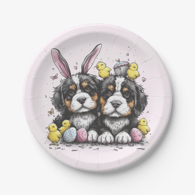 Easter Bernese Mountain Dogs Paper Plate (Front)