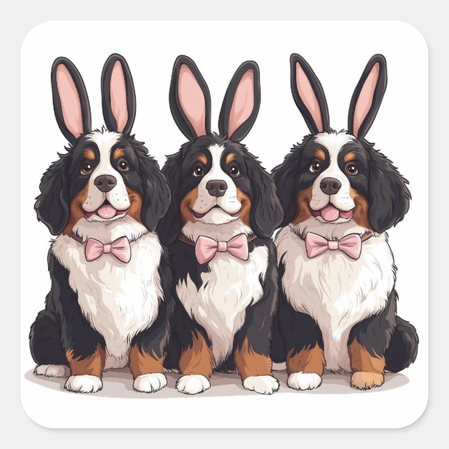 Easter Bernese Mountain Dogs Square Sticker (Front)