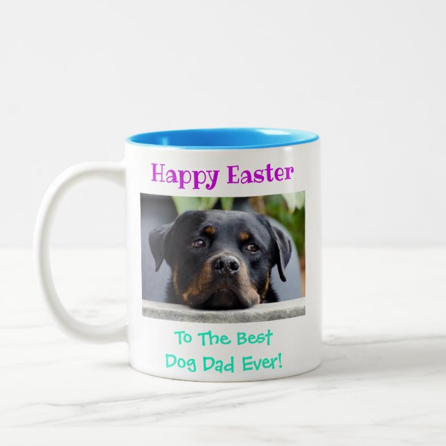 Easter Best Dog Dad Ever Pet Photo Keepsake Two-Tone Coffee Mug (Left)