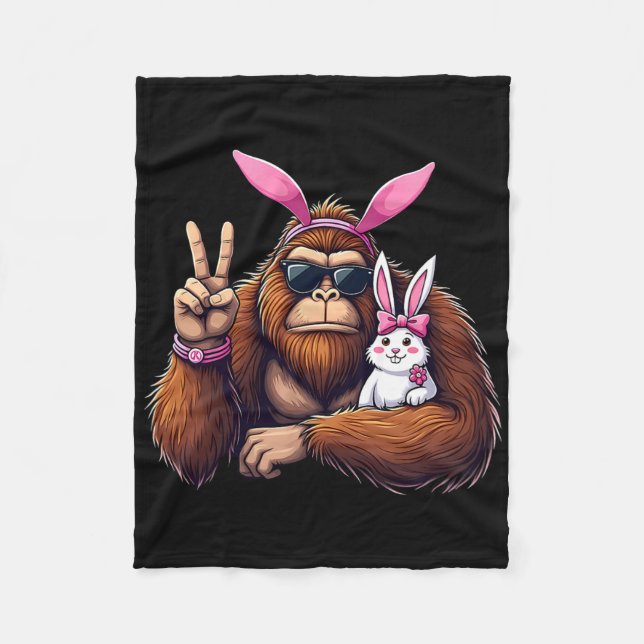 Easter Bigfoot Bunny Funny Easter Day Sasquatch Bo Fleece Blanket (Front)