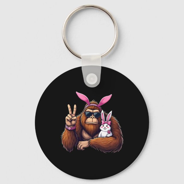 Easter Bigfoot Bunny Funny Easter Day Sasquatch Bo Key Ring (Front)