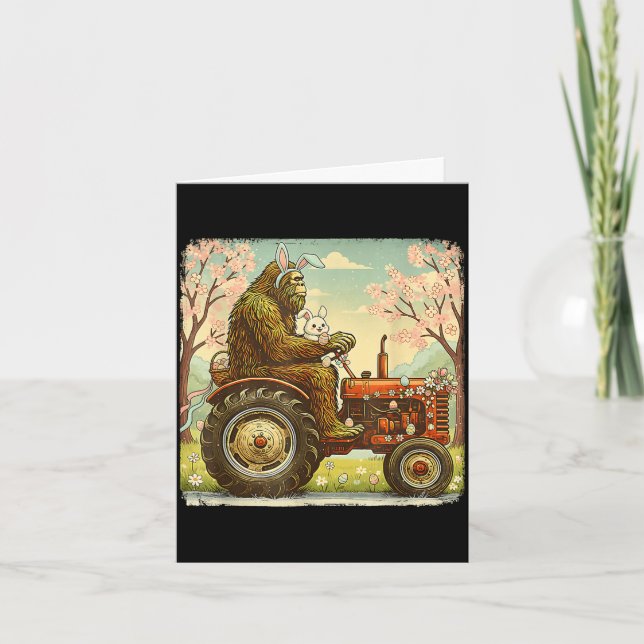 Easter bigfoot bunny tractor funny spring card (Front)