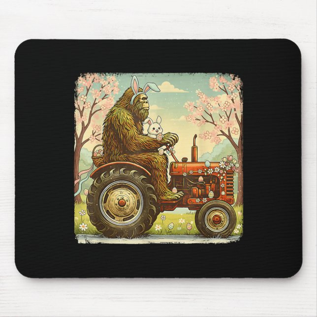 Easter bigfoot bunny tractor funny spring mouse pad (Front)