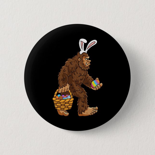 Easter Bigfoot With Egg Basket Fun Boys Kids Sasqu 6 Cm Round Badge (Front)