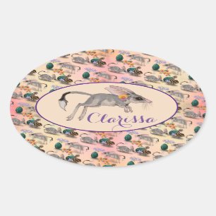 Easter Bilby & Australian Flowers Custom Name Oval Sticker
