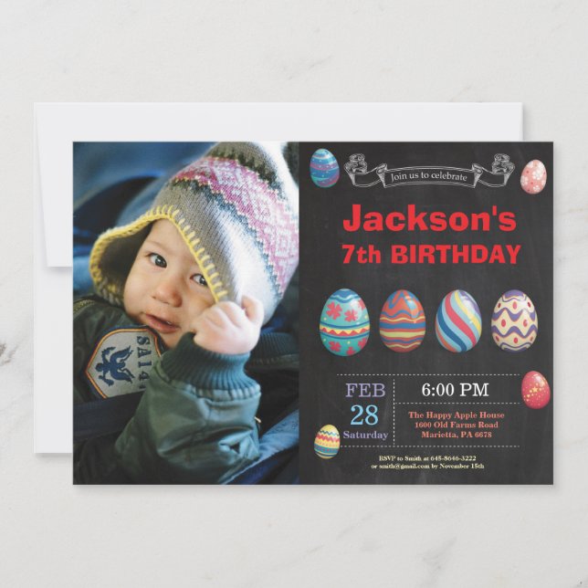 Easter birthday Boy Easter Egg Photo Birthday Invitation (Front)