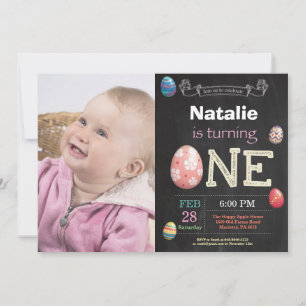 Easter birthday Girl Easter Egg first 1st bday Invitation