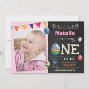 Easter birthday Girl Easter Egg first 1st bday Invitation