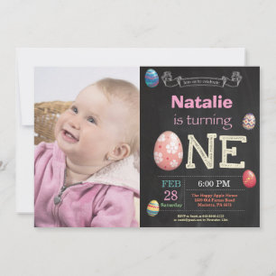 Easter birthday Girl Easter Egg first 1st bday Invitation