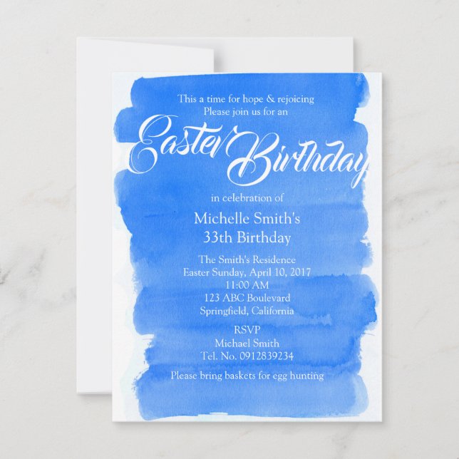 Easter Birthday Watercolor Wash Effect Invitation (Front)