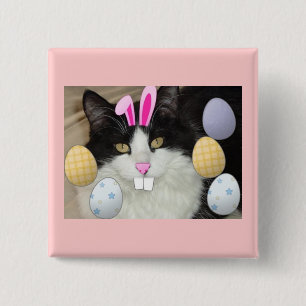 Easter Black and White Cat 15 Cm Square Badge