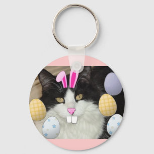 Easter Black and White Cat Key Ring