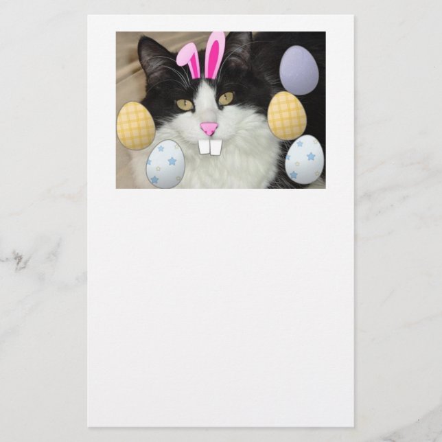 Easter Black and White Cat Stationery (Front)